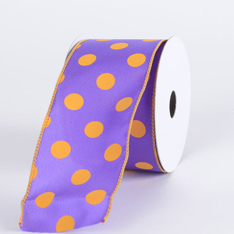 Purple with Light Gold Dots Satin Polka Dot Ribbon Wired - ( W: 2-1/2 Inch | L: 10 Yards ) FuzzyFabric - Wholesale Ribbons, Tulle Fabric, Wreath Deco Mesh Supplies