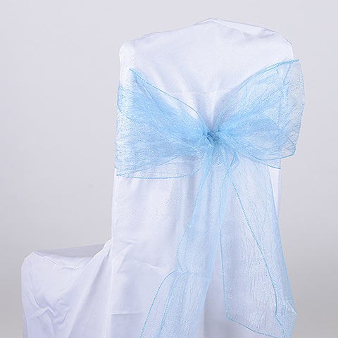 Light Blue - 8 x 108 inch Glitter Organza Chair Sash ( 10 Piece ) FuzzyFabric - Wholesale Ribbons, Tulle Fabric, Wreath Deco Mesh Supplies