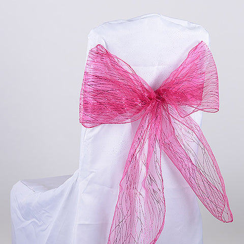 Fuchsia - 8 x 108 inch Glitter Organza Chair Sash ( 10 Piece ) FuzzyFabric - Wholesale Ribbons, Tulle Fabric, Wreath Deco Mesh Supplies