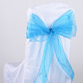 Turquoise - 8 x 108 inch Glitter Organza Chair Sash ( 10 Piece ) FuzzyFabric - Wholesale Ribbons, Tulle Fabric, Wreath Deco Mesh Supplies