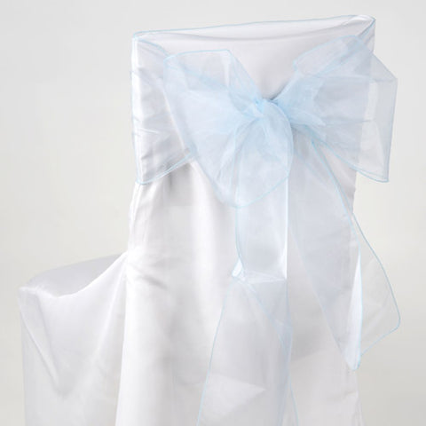 Light Blue - 8 x 108 Inch Organza Chair Sash ( 10 Piece ) FuzzyFabric - Wholesale Ribbons, Tulle Fabric, Wreath Deco Mesh Supplies