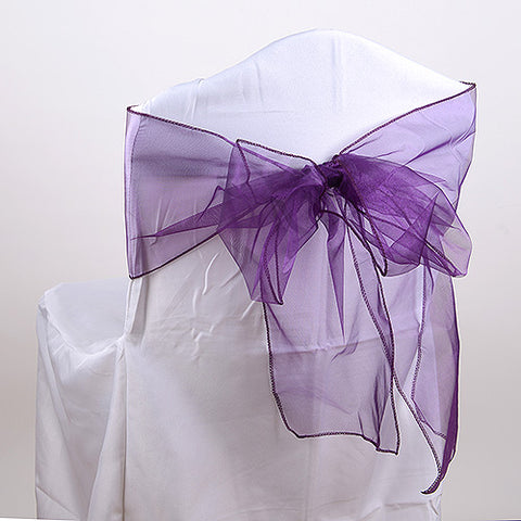 Plum - 8 x 108 Inch Organza Chair Sash ( 10 Piece ) FuzzyFabric - Wholesale Ribbons, Tulle Fabric, Wreath Deco Mesh Supplies