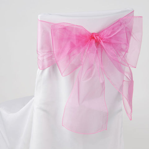 Hot Pink - 8 x 108 Inch Organza Chair Sash ( 10 Piece ) FuzzyFabric - Wholesale Ribbons, Tulle Fabric, Wreath Deco Mesh Supplies