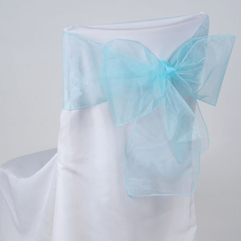 Aqua Blue - 8 x 108 Inch Organza Chair Sash ( 10 Piece ) FuzzyFabric - Wholesale Ribbons, Tulle Fabric, Wreath Deco Mesh Supplies