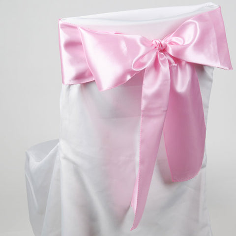Light Pink - 6 x 106 inch Satin Chair Sash ( 10 Piece ) FuzzyFabric - Wholesale Ribbons, Tulle Fabric, Wreath Deco Mesh Supplies