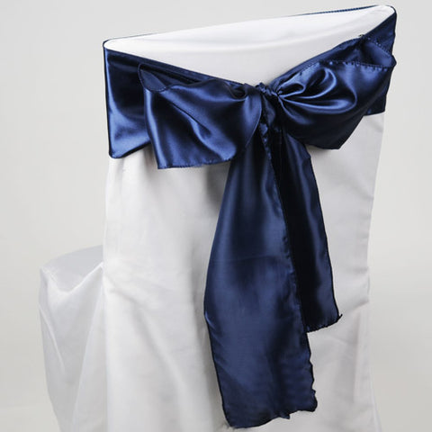 Navy Blue - 6 x 106 inch Satin Chair Sash ( 10 Piece ) FuzzyFabric - Wholesale Ribbons, Tulle Fabric, Wreath Deco Mesh Supplies