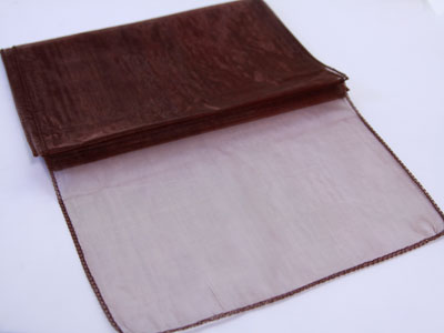Chocolate Brown - 14 x 108 inch Organza Table Runners FuzzyFabric - Wholesale Ribbons, Tulle Fabric, Wreath Deco Mesh Supplies