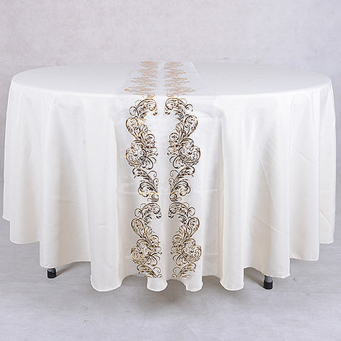 White Gold - 14 X 108 Inch Metallic Organza Table Runners FuzzyFabric - Wholesale Ribbons, Tulle Fabric, Wreath Deco Mesh Supplies