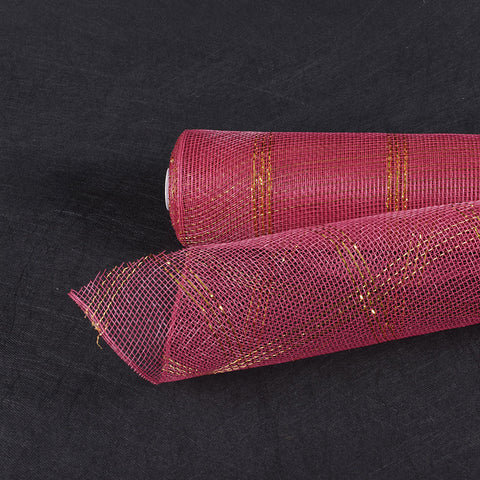 Burgundy - Floral Mesh Wrap Metallic Gold Chex Design ( 21 Inch x 10 Yards ) FuzzyFabric - Wholesale Ribbons, Tulle Fabric, Wreath Deco Mesh Supplies