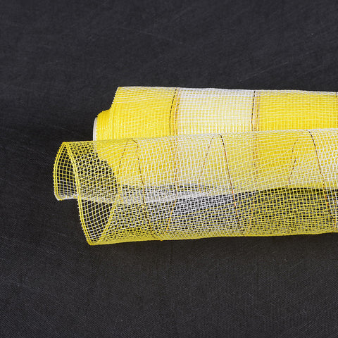 Yellow White - Christmas Mesh Wraps ( 21 Inch x 10 Yards ) FuzzyFabric - Wholesale Ribbons, Tulle Fabric, Wreath Deco Mesh Supplies