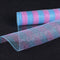 Pink with Light Blue - Poly Deco Mesh Wrap with Laser Mono Stripe ( 21 Inch x 10 Yards ) FuzzyFabric - Wholesale Ribbons, Tulle Fabric, Wreath Deco Mesh Supplies