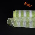Apple Green with Silver Lines  - Poly Deco Mesh Wrap with Laser Mono Stripe -  ( 21 Inch x 10 Yards ) FuzzyFabric - Wholesale Ribbons, Tulle Fabric, Wreath Deco Mesh Supplies